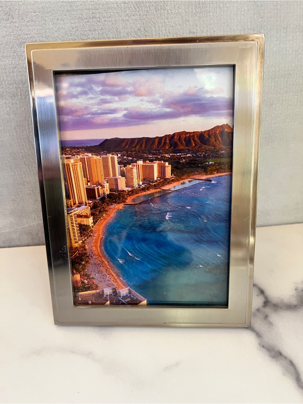 Thomas O'Brien Vintage Modern Brushed Stainless Silver 5x7 Photo Frame